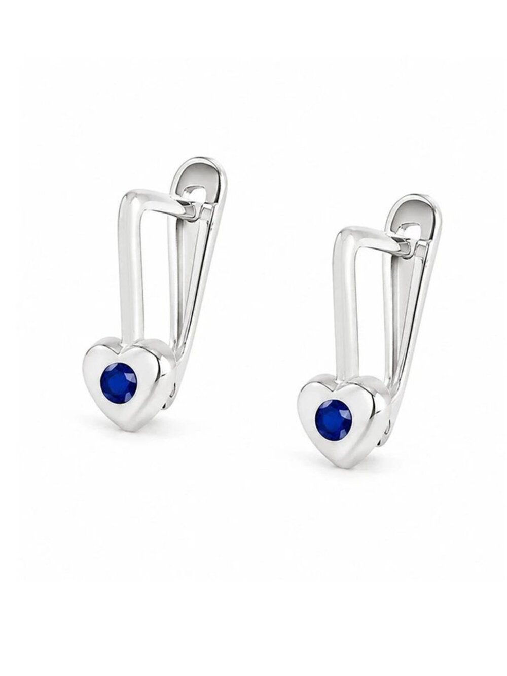 Created Blue Sapphires Dangling Earrings 14k White Gold - Picture 3 of 5